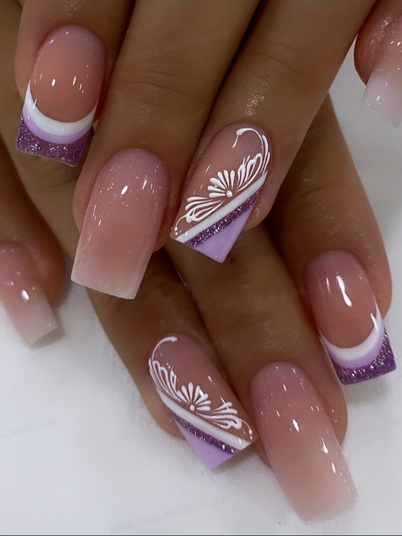 ARTAUG 24PCS Long Coffin Pink Press On Nails Fake Press On Nails Gradation Press On Nails Summer Handmade Press On Nails Tipsy