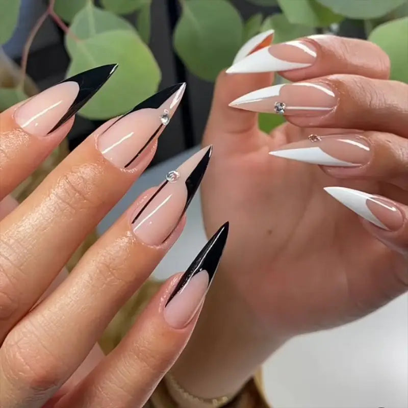 24Pcs Long Stiletto False Nails Y2K Girls Nude Color Charms Press On Nails Simple Wearable Fake Nails for Women DIY Manicure