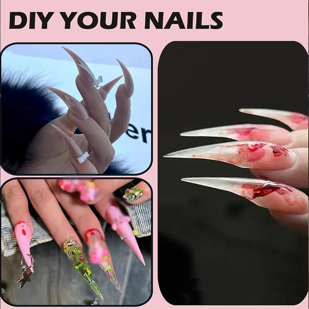 120Pcs 3D Curved Stiletto Nail Dual Forms Eagle Claw Hawk Curve Fake Nails Forms Full Cover Acrylic Nail Art Extension Tip Molds