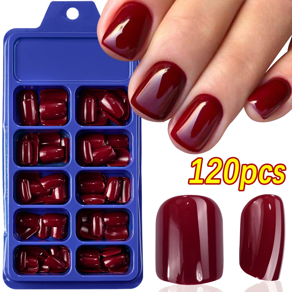 120/100Pcs Almond Fake Nails Extension Wearable Full Cover False Nail Solid Color Mid-length Stiletto/Square Press on Nails