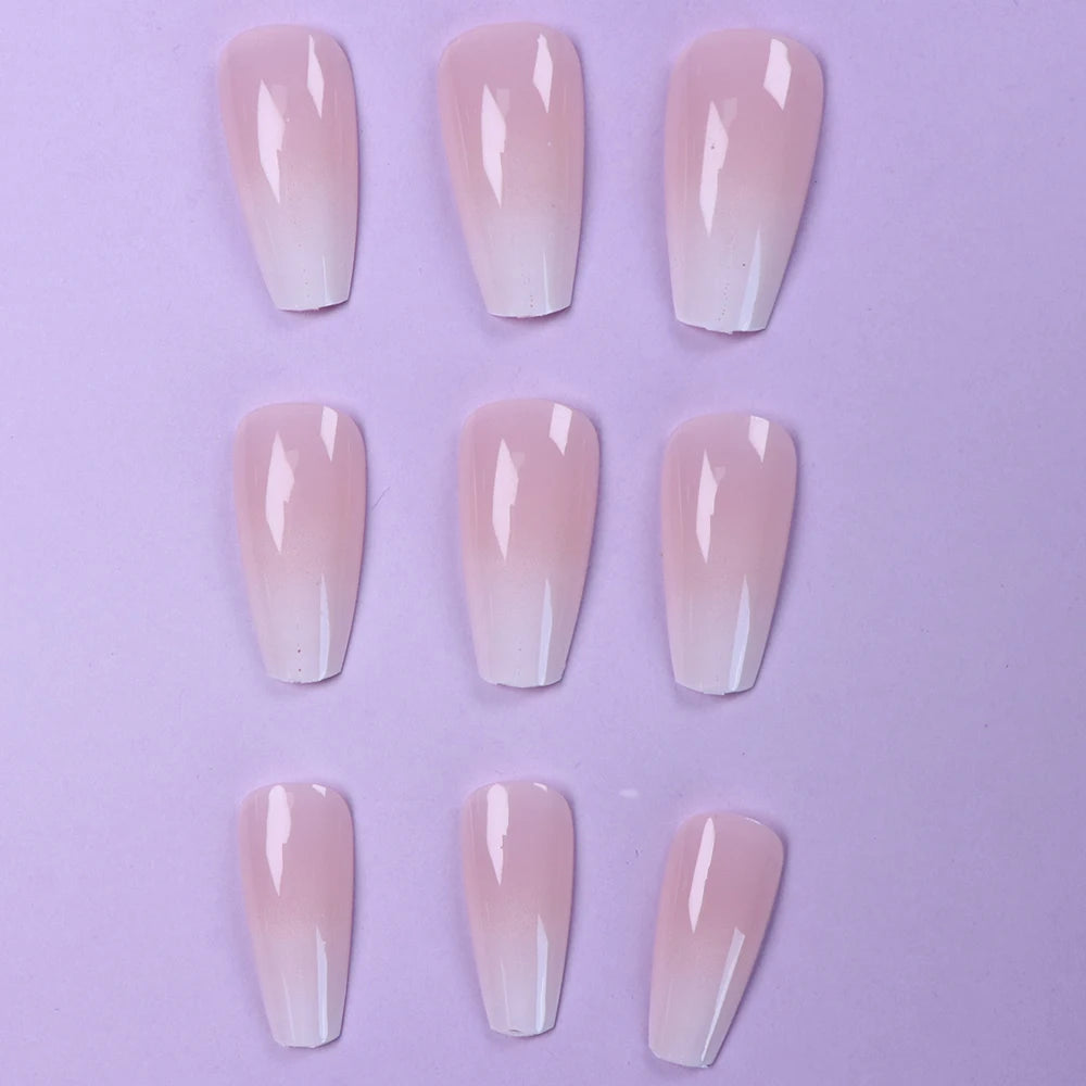 ARTAUG 24PCS Long Coffin Pink Press On Nails Fake Press On Nails Gradation Press On Nails Summer Handmade Press On Nails Tipsy
