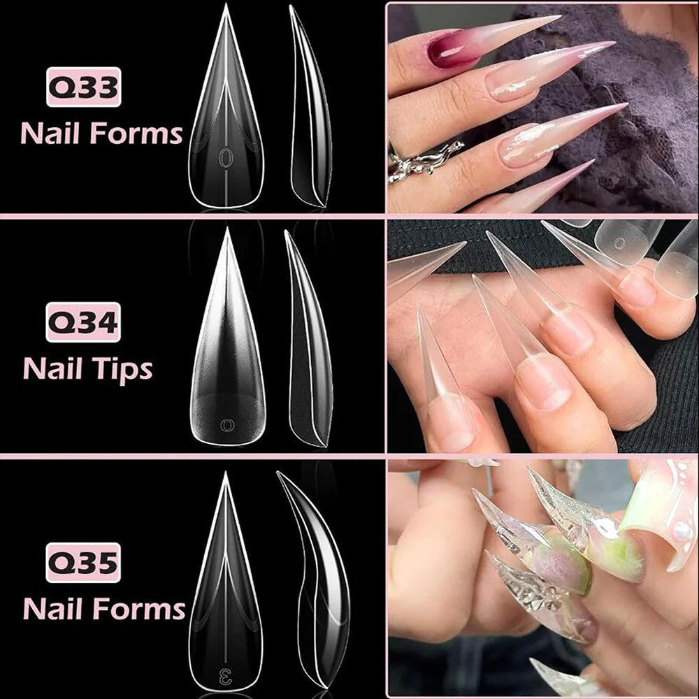 120Pcs 3D Curved Stiletto Nail Dual Forms Eagle Claw Hawk Curve Fake Nails Forms Full Cover Acrylic Nail Art Extension Tip Molds