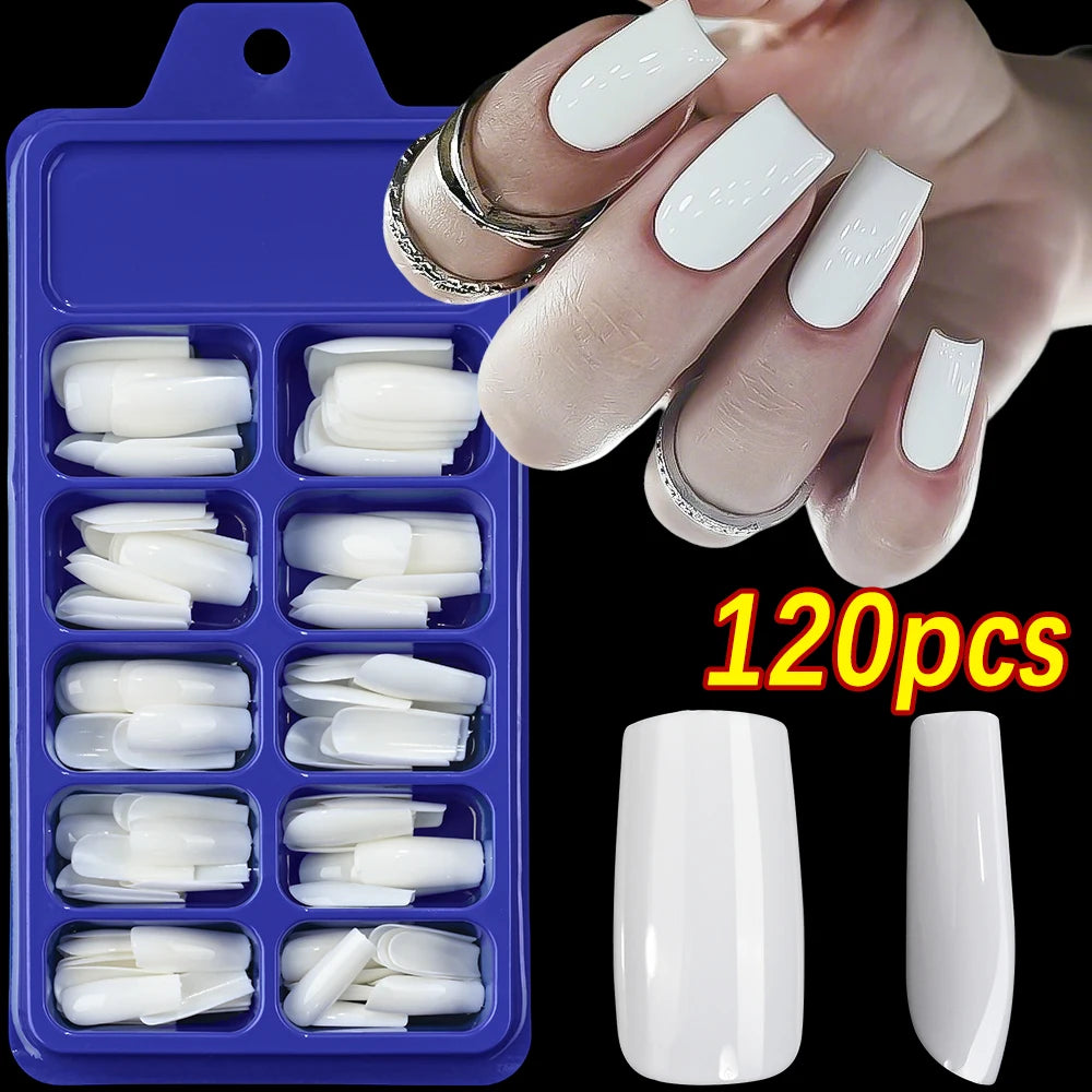 120/100Pcs Almond Fake Nails Extension Wearable Full Cover False Nail Solid Color Mid-length Stiletto/Square Press on Nails