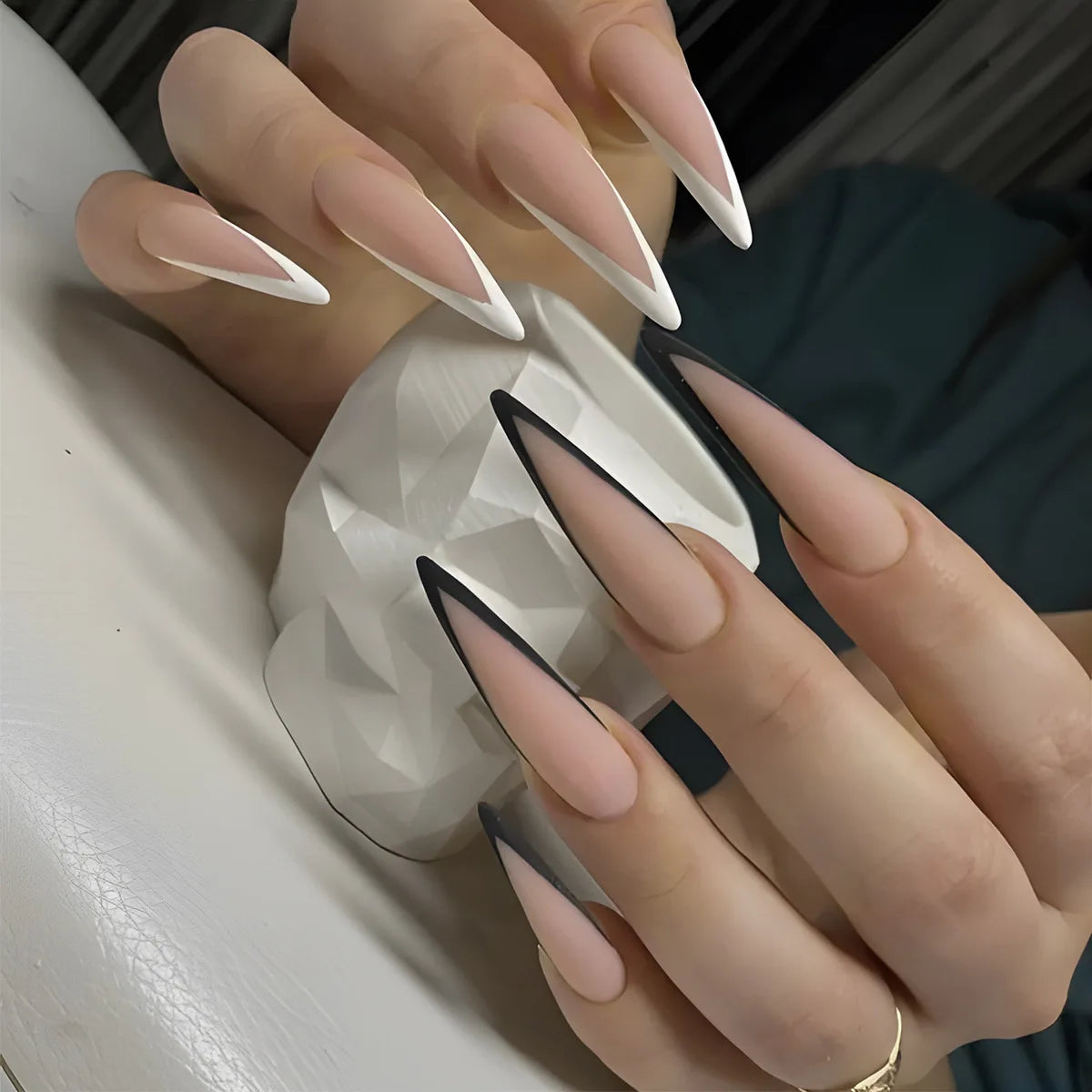 24Pcs Long Stiletto False Nails Y2K Girls Nude Color Charms Press On Nails Simple Wearable Fake Nails for Women DIY Manicure