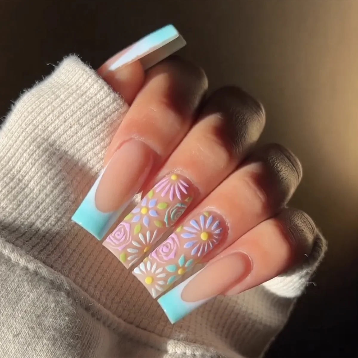 24Pcs Simple White French Press on Nails with Glue Long Ballet False Nails Wearable Coffin Fake Nails Full Cover Nail Tips