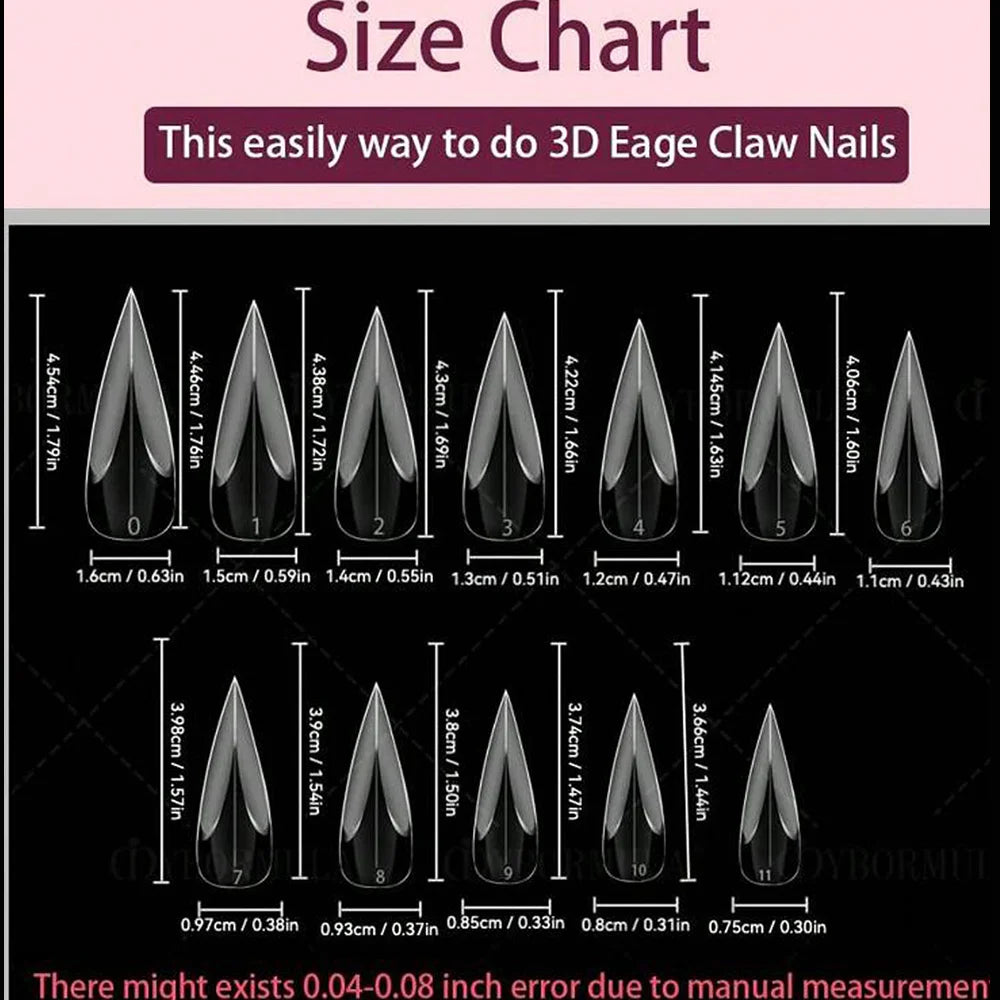 120Pcs 3D Curved Stiletto Nail Dual Forms Eagle Claw Hawk Curve Fake Nails Forms Full Cover Acrylic Nail Art Extension Tip Molds